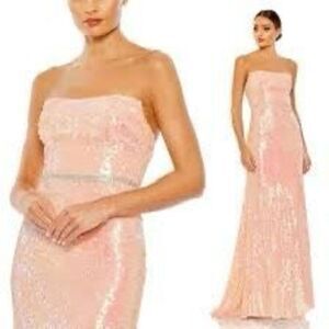 Mac Duggal Size 12 Strapless Sequin Long Gown Light Pink Iridescent Formal NWT